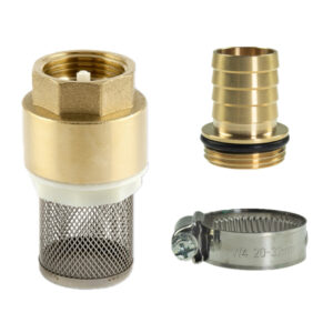 Saugfilter Set, Messing, Fußventil mit Rückschlagventil, Saugkorb, Tülle und Schlauchschelle
