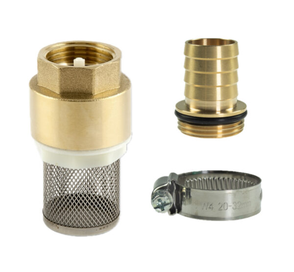 Saugfilter Set, Messing, Fußventil mit Rückschlagventil, Saugkorb, Tülle und Schlauchschelle