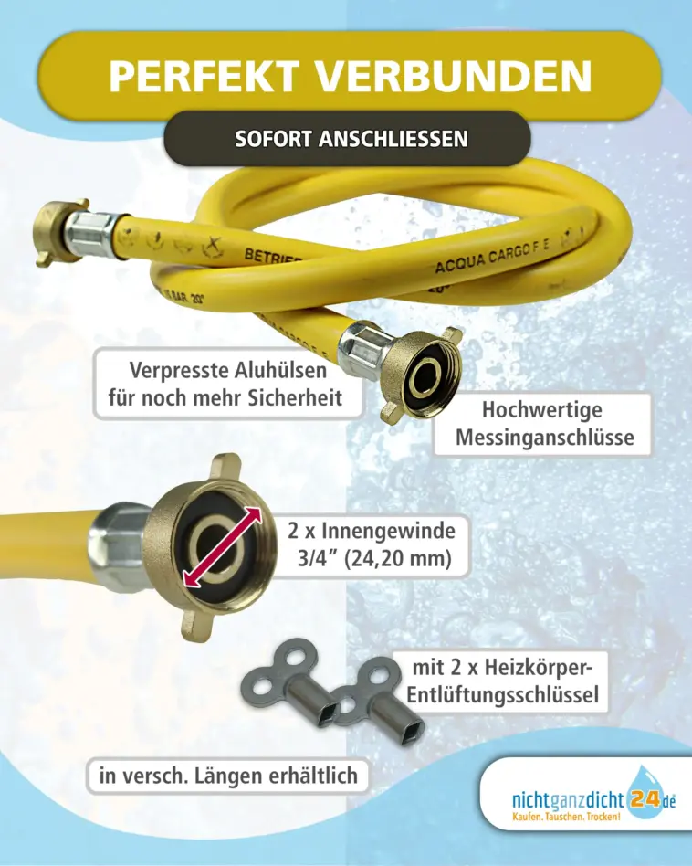 Heizung Füll- und Entleerschlauch 1/2" - Innengewinde 3/4" Messing | Befüllen & Entleeren von Heizungsanlagen | 15 bar Betriebsdruck – Bild 3